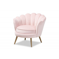 Baxton Studio TSF-5511-Light Pink/Gold-CC Cosette Glam and Luxe Light Pink Velvet Fabric Upholstered Brushed Gold Finished Seashell Shaped Accent Chair